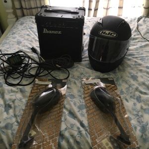 Helmet, speaker, mirrors, watch,